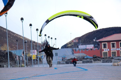 The car park was used for a mass paraglider landing. 